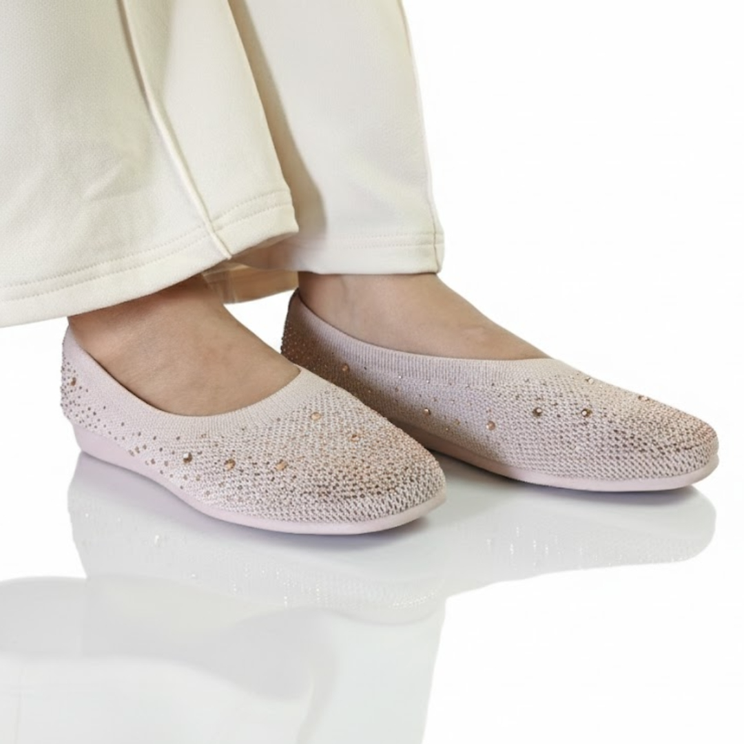 Ladies Womens Easy Slip On Diamante Party Shoes -Pink